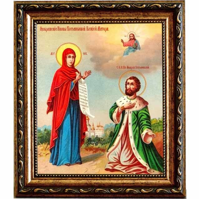 

Боголюбская икона Божьей Матери на холсте.