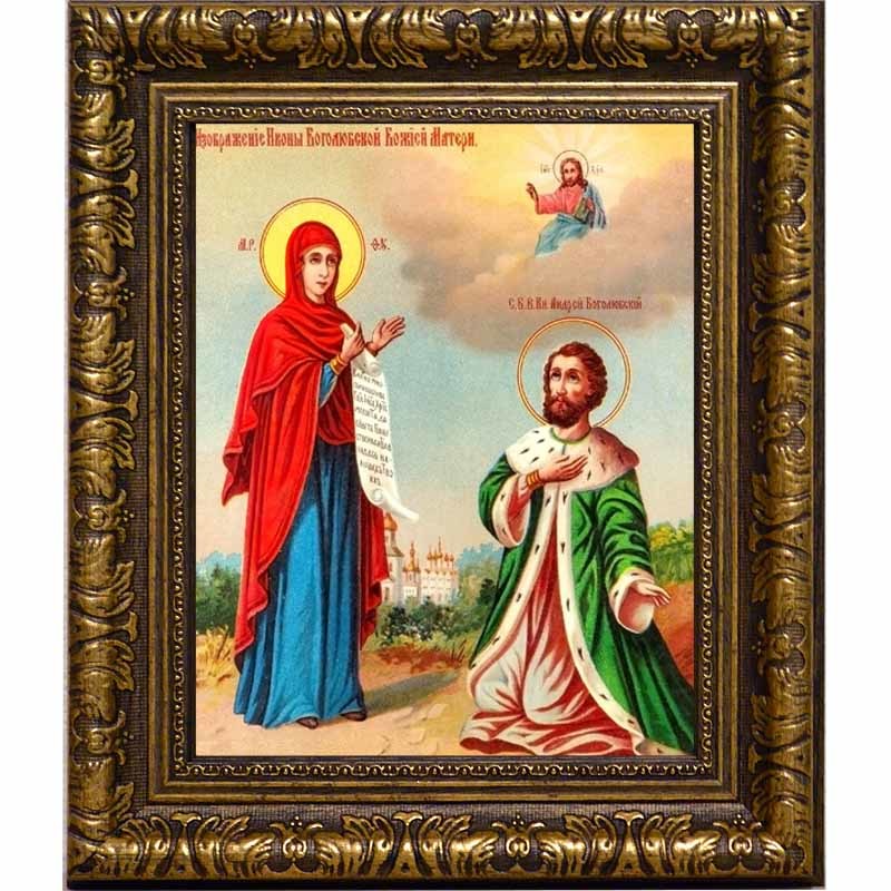 

Боголюбская икона Божьей Матери на холсте.