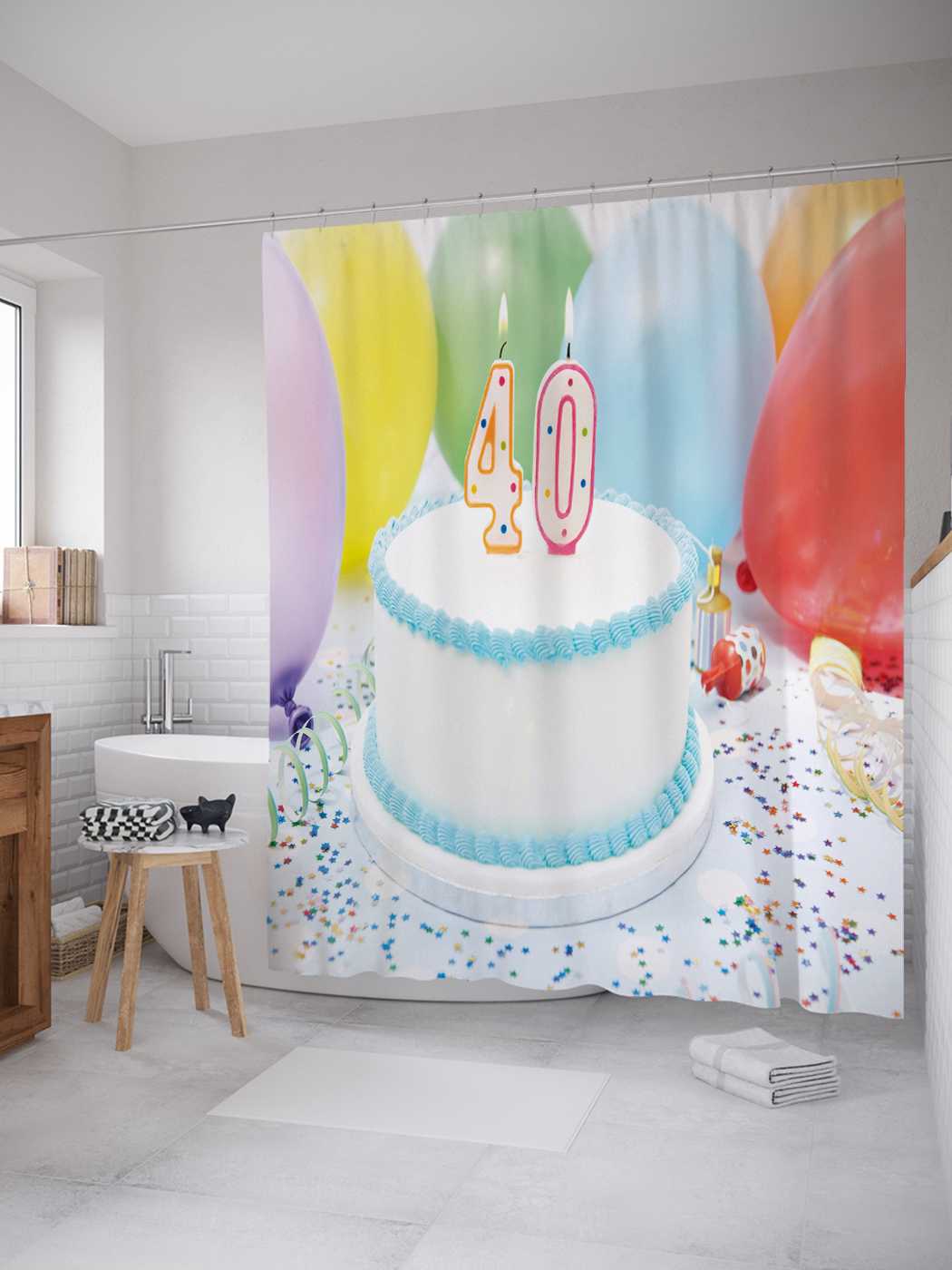 

Штора для ванной JoyArty "Радостное настроение" из сатена, 180х200 см с крючками, Синий