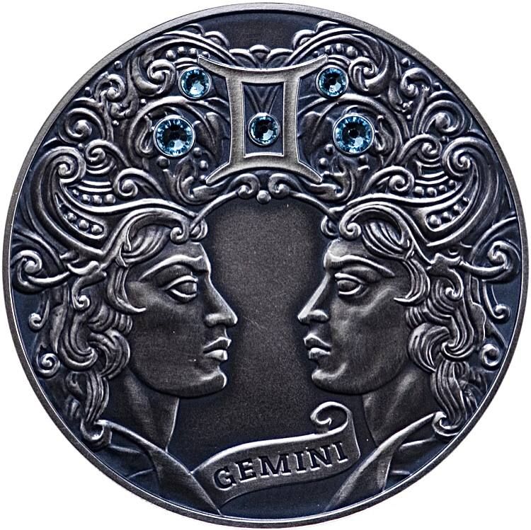 Серебряная монета 20 рублей в капсуле Близнецы, Беларусь 2014 UNC