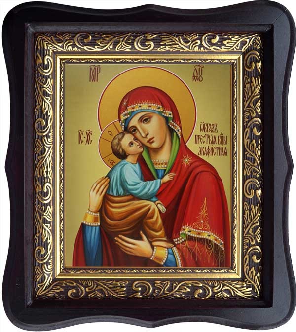 

Акафистная икона Божьей Матери на холсте.