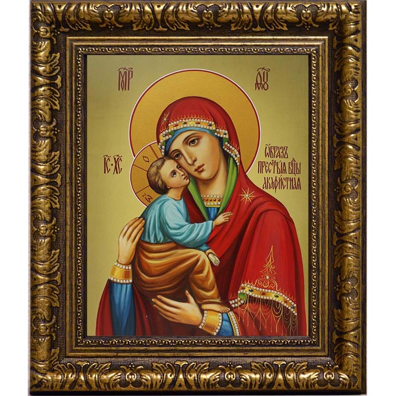 

Акафистная икона Божьей Матери на холсте.