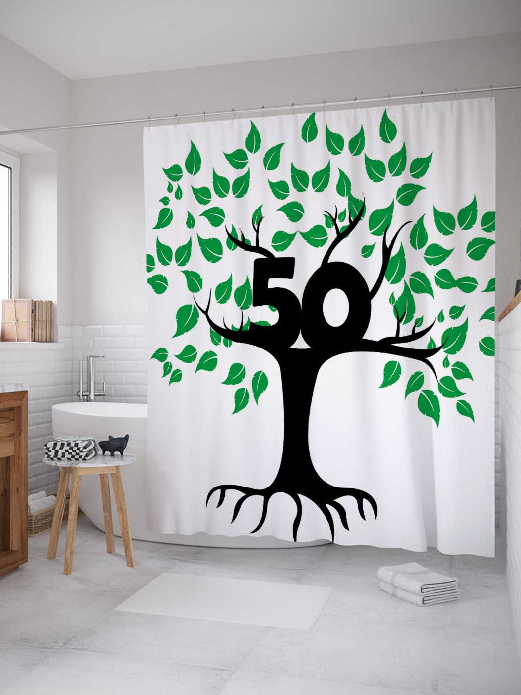 

Штора (занавеска) для ванной JoyArty "Древо 50-летия" из сатена, 180х200 см с крючками, Синий