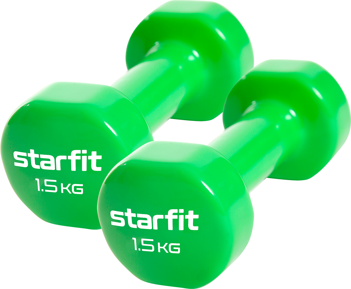 Неразборные гантели виниловые StarFit DB-101 2 x 1,5 кг, зеленый