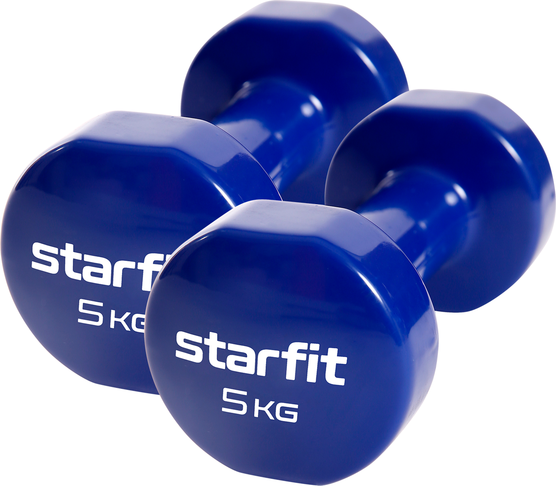 фото Гантель виниловая starfit core db-101 5 кг, темно-синий, 2 шт