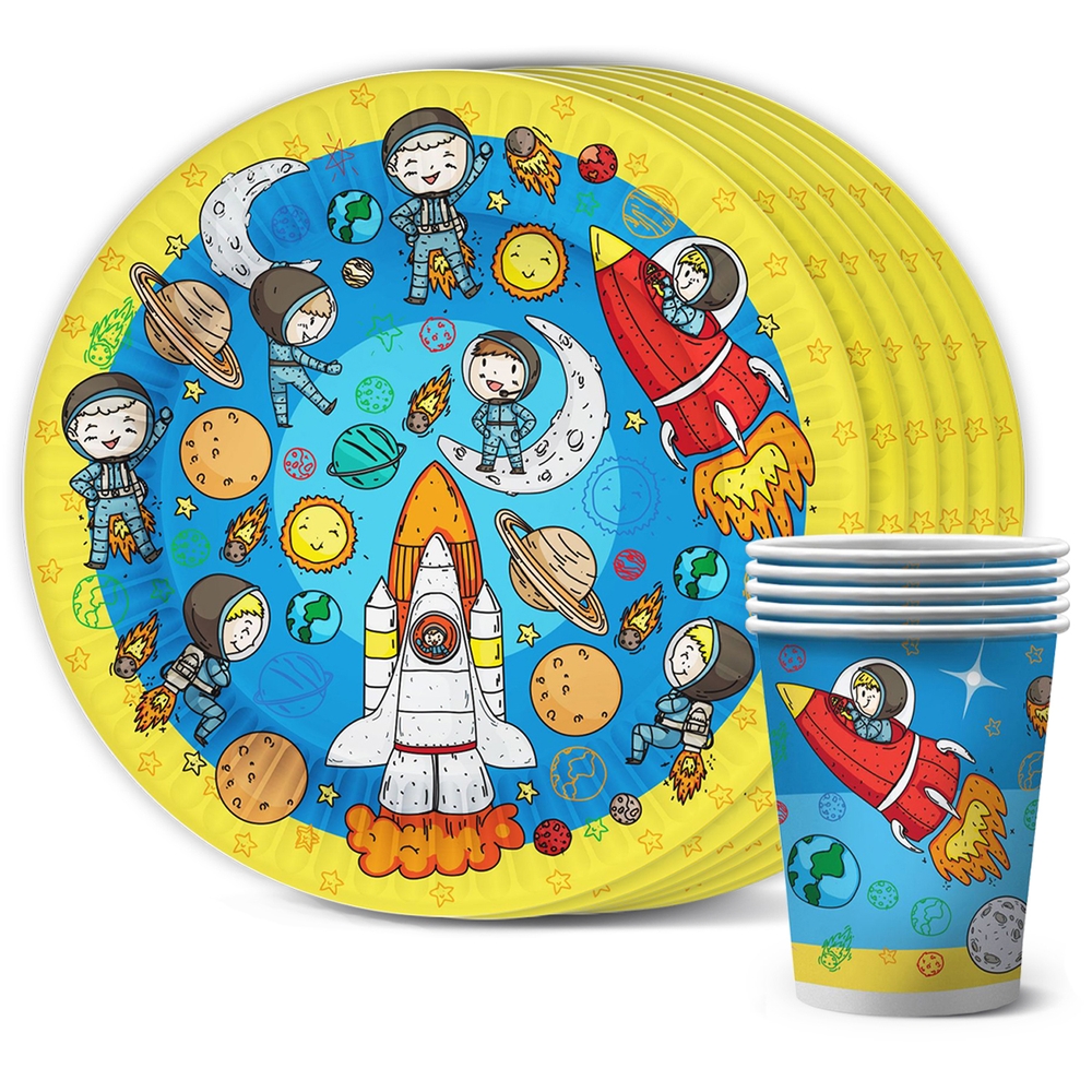 фото Набор одноразовой посуды nd play "космонавты" (стаканы, тарелки - по 6 шт.)