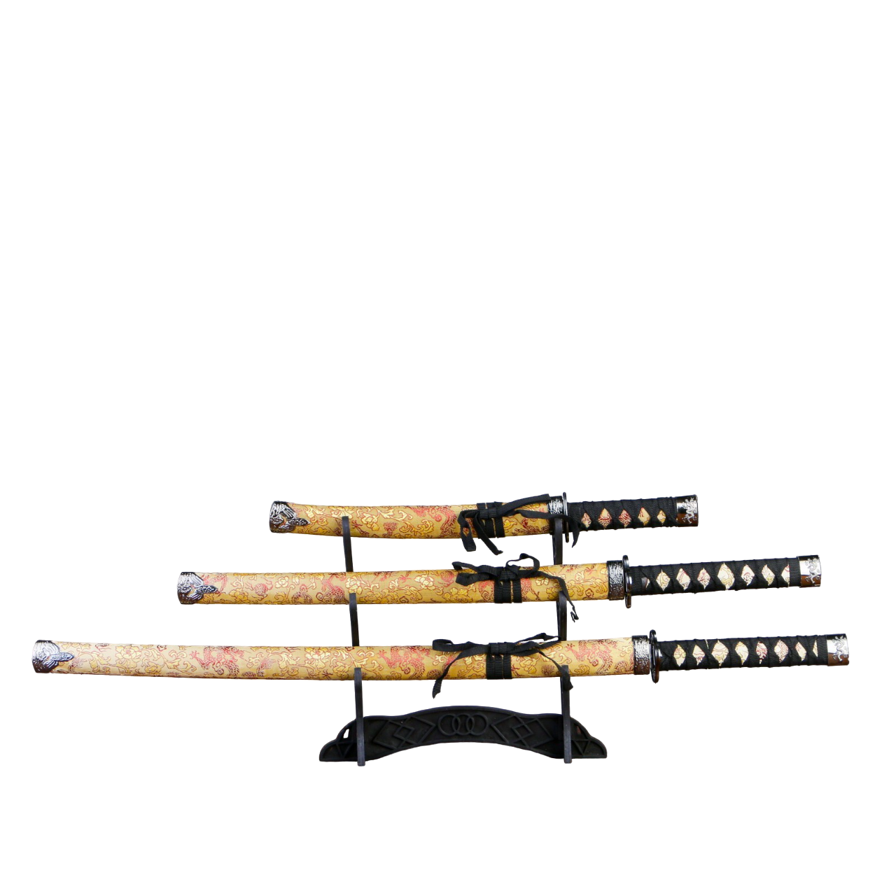 

Сув. изделие катаны 3в1 на подставке, ножны ткань, драконы золото на бежевом 47/70/89см, Желтый