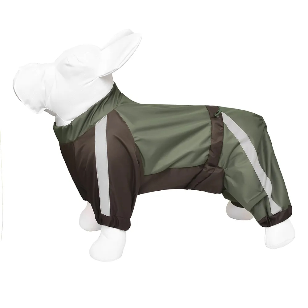 фото Дождевик для собак без подкладки на кнопках tappi одежда французский бульдог темно-зеленый
