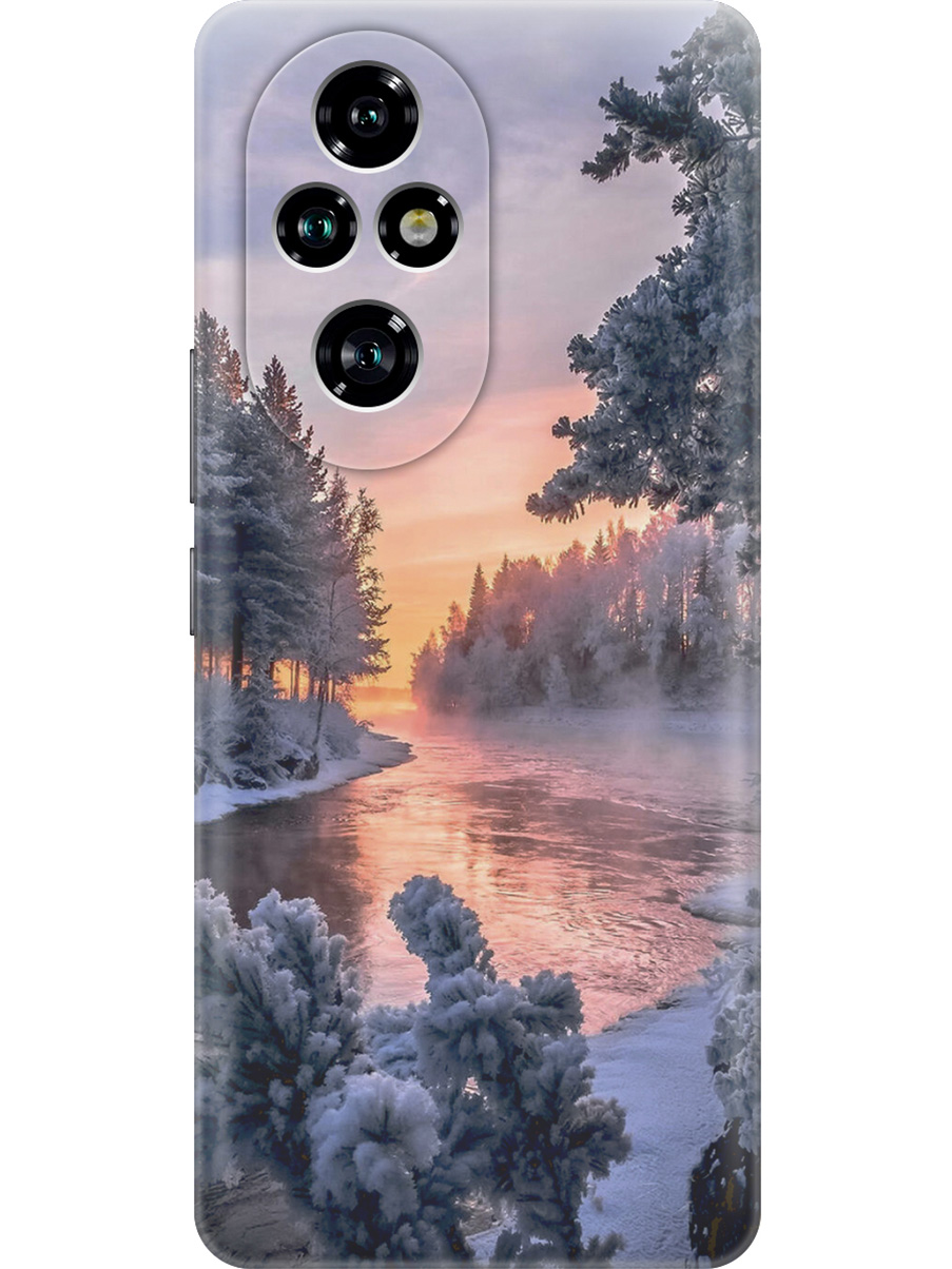 

Силиконовый чехол на Honor 200 pro с принтом "Река в заснеженном лесу", Прозрачный;белый;черный, 783979641