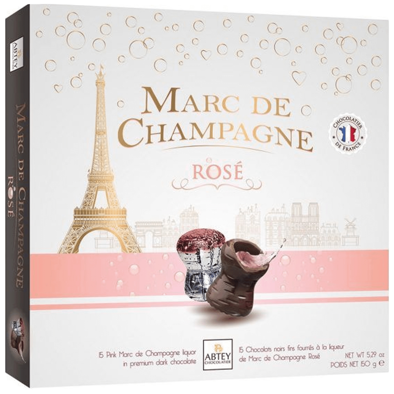 Шоколадные конфеты Abtey Marc de Champagne Rose с ликером 150 г