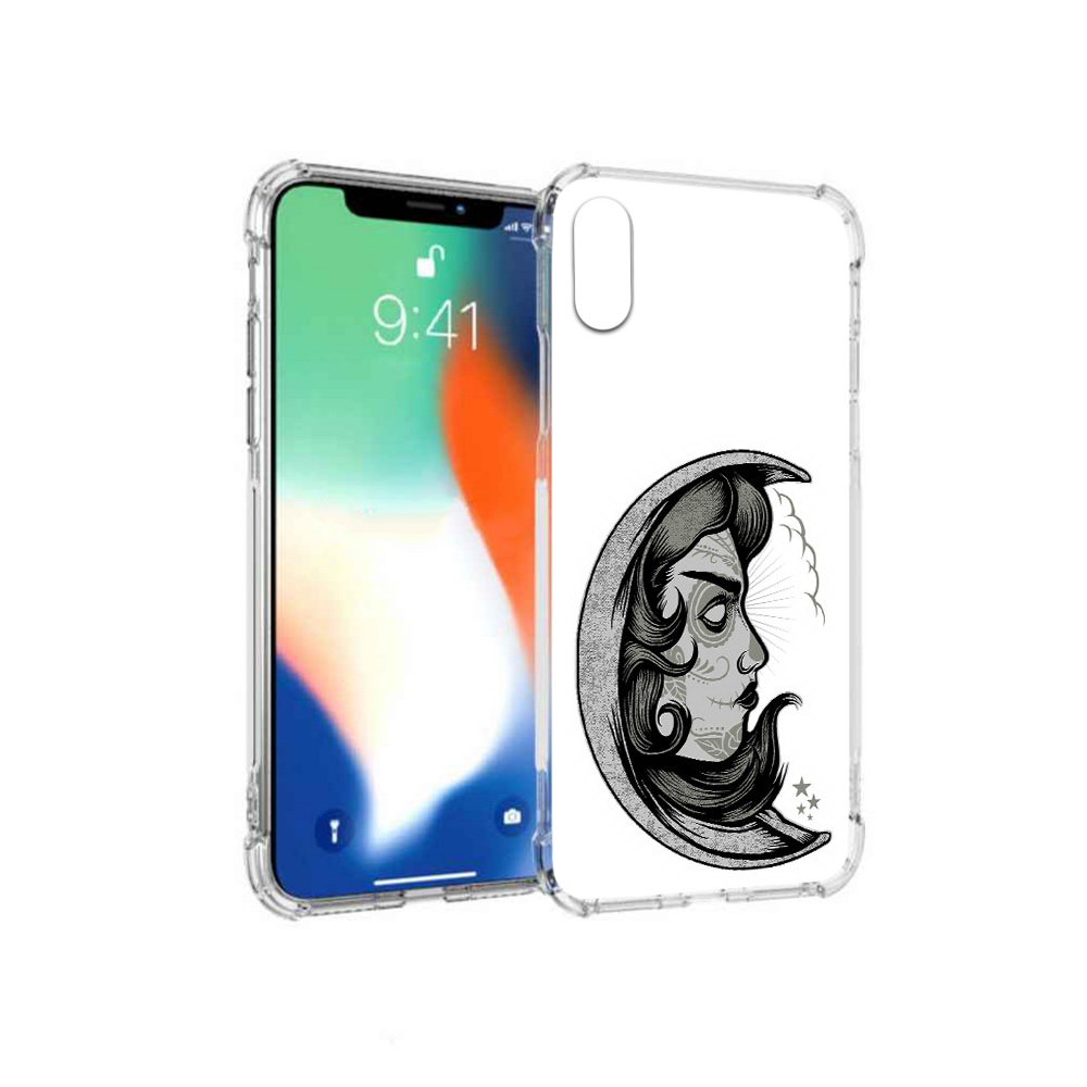 

Чехол MyPads Tocco для Apple iPhone X черно белая луна с лицом (PT94261.606.680), Прозрачный, Tocco