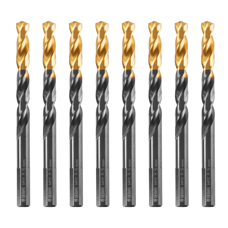 Сверло по металлу DENZEL 8,5 мм HSS-Tin Golden Tip 8 шт 717220