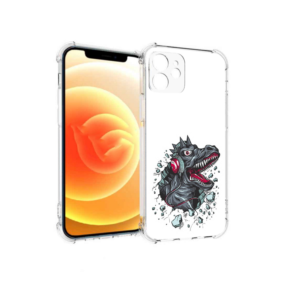 

Чехол MyPads Tocco для Apple iPhone 12 Нарисованный динозавр в наушниках, Прозрачный, Tocco
