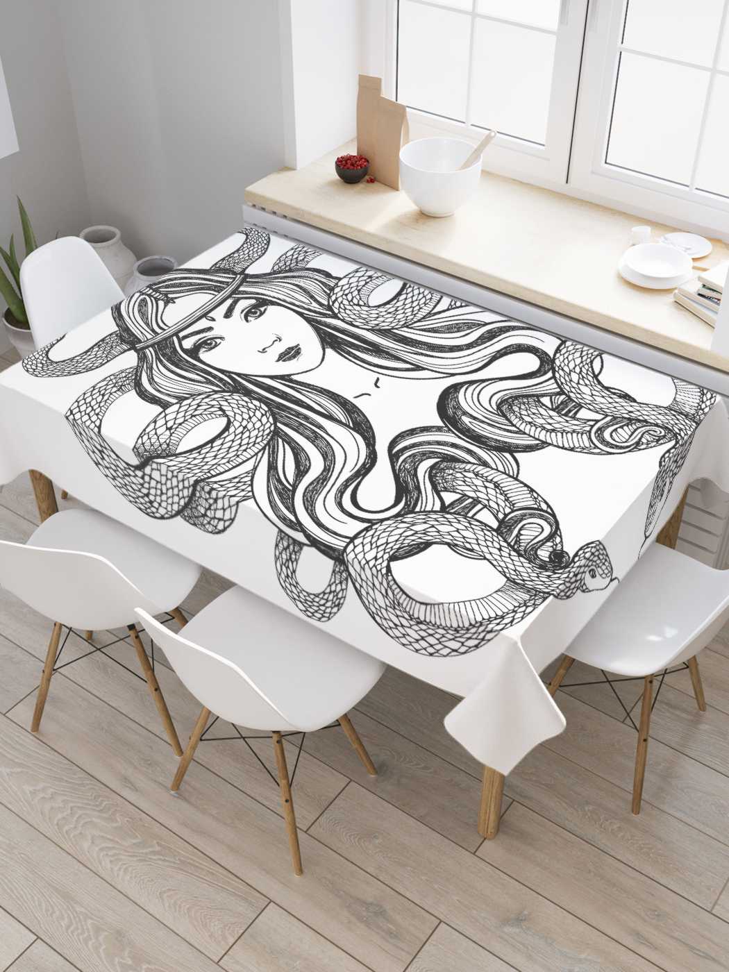 

Скатерть прямоугольная JoyArty "Девушка со змеями" из сатена, 120x145 см, Серый, Девушка со змеями