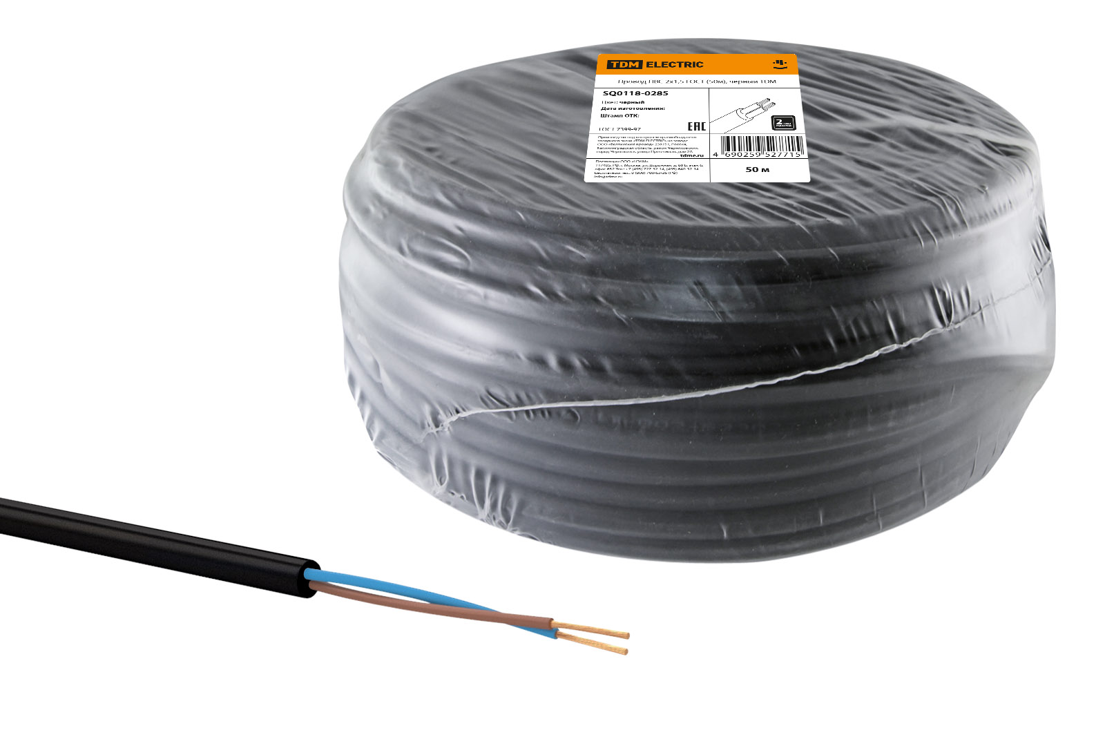фото Провод пвс 2х1,5 гост (50м), черный tdm tdm еlectric