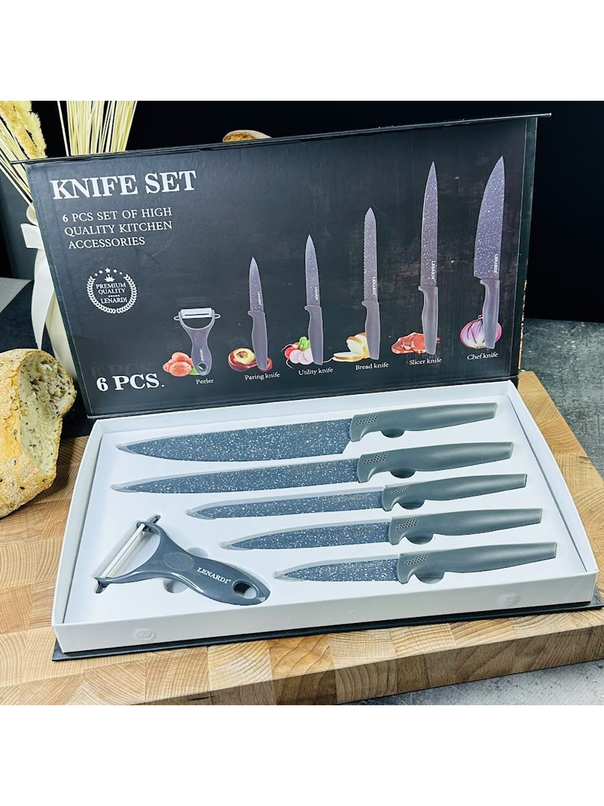 Набор кухонных ножей на подставке Lenardi нержавеющая сталь 6 предметов 196-019