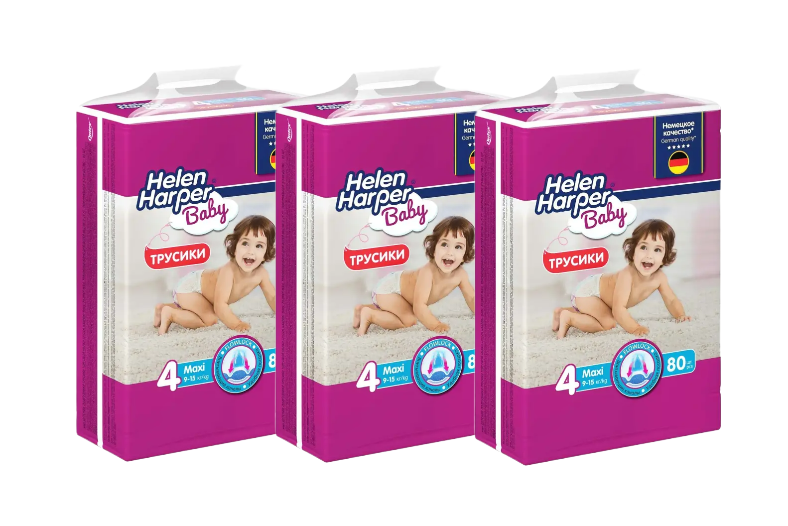 Подгузники-трусики Helen Harper Baby, 9-15 кг, размер 4, 80 шт., 3 упаковки трусики подгузники helen harper baby 5 junior 12 18 кг 22 шт