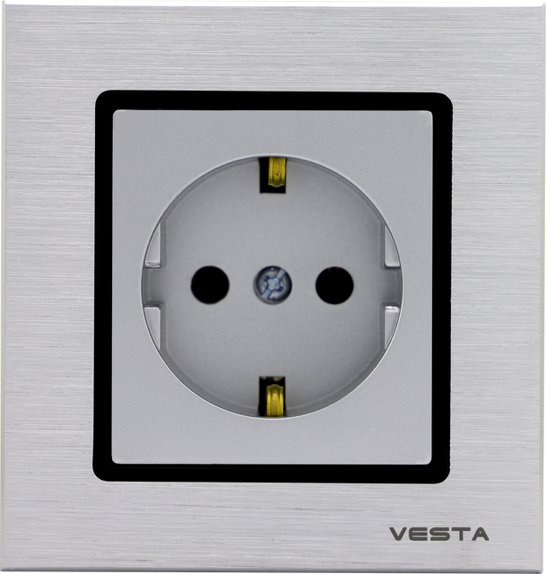 Розетка Vesta-Electric Exclusive Silver Metallic одинарная с заземлением розетка vesta electric mega двойная с заземлением mega