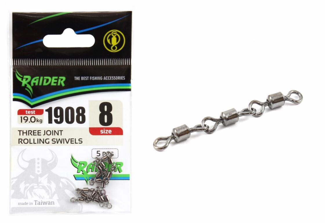 

Цепочка 3 вертлюга RAIDER THREE JOINT ROLLING SWIVELS (уп.5шт) №8 (test 19.0кг)