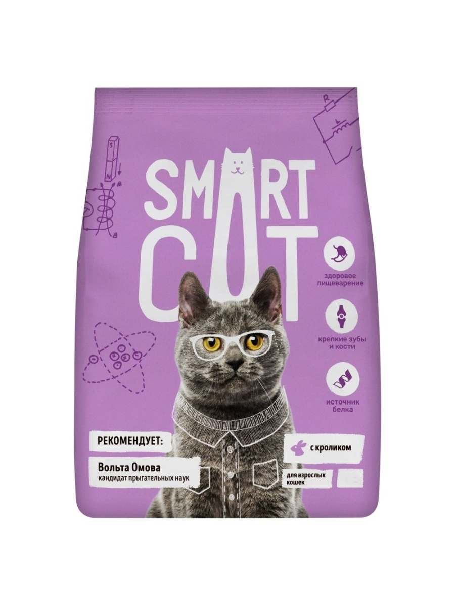 фото Сухой корм для взрослых кошек smart cat кролик 1,4кг