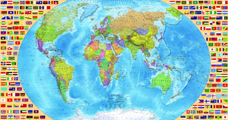 Фотообои Photostena Карта мира на русском и флаги 2,5 x 1,32 м подарочная карта аквафор 1000р