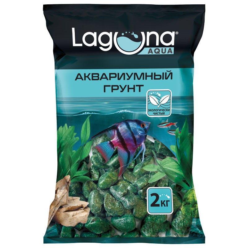 Грунт для аквариума Laguna галька речная, зеленый, 20-30мм,  2кг