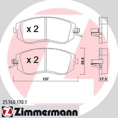 

Тормозные колодки ZIMMERMANN дисковые 25760.170.1