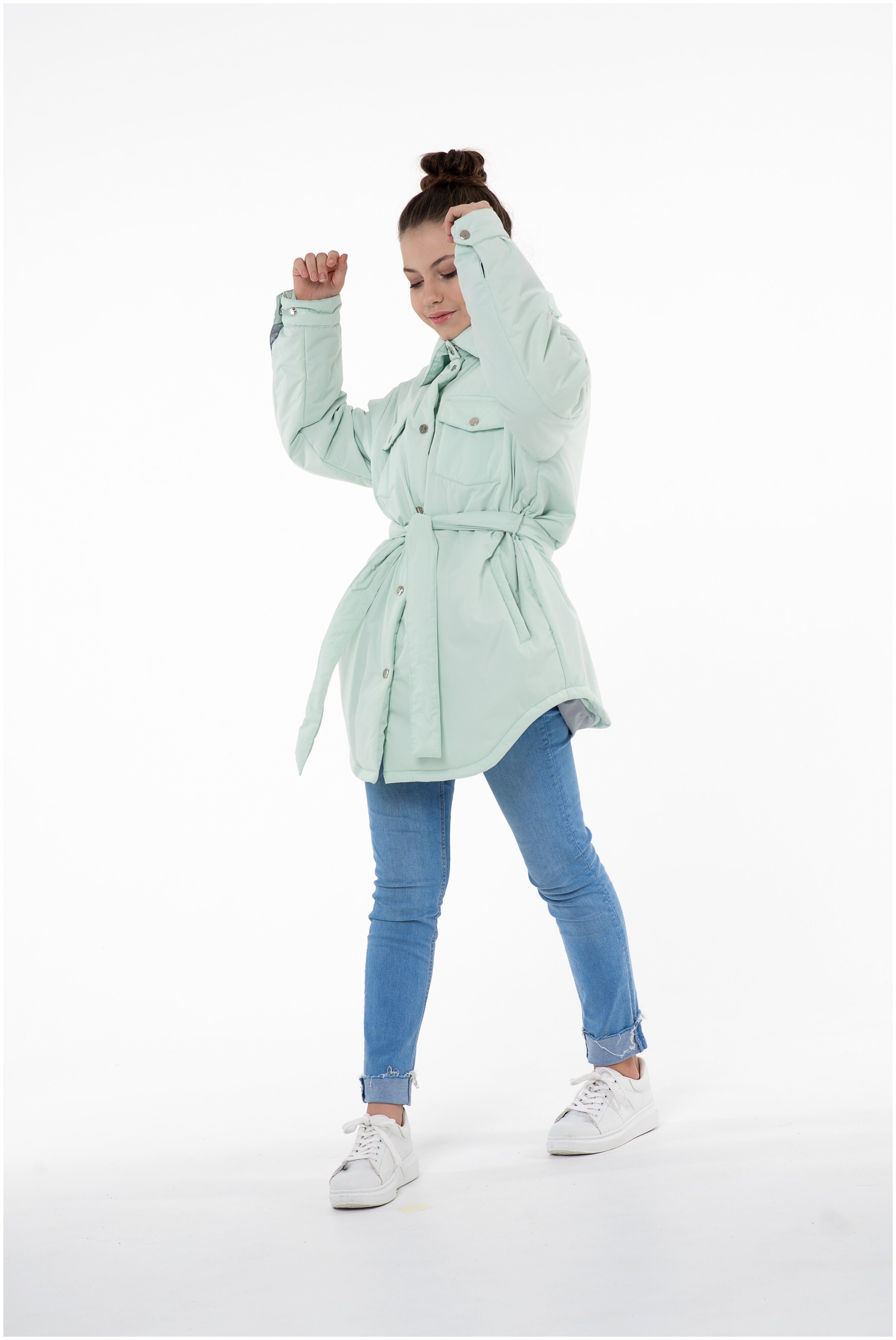 фото Куртка_рубашка для девочки talvi артикул 22430 размер 134 цв. зеленый; голубой