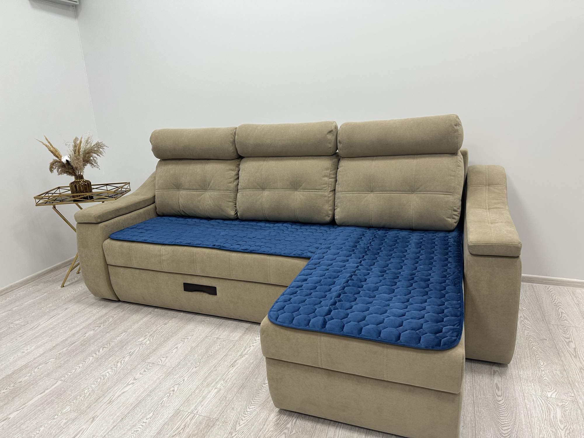 Нескользящие чехлы на угловой диван Rika Home 160x90 2шт, синий