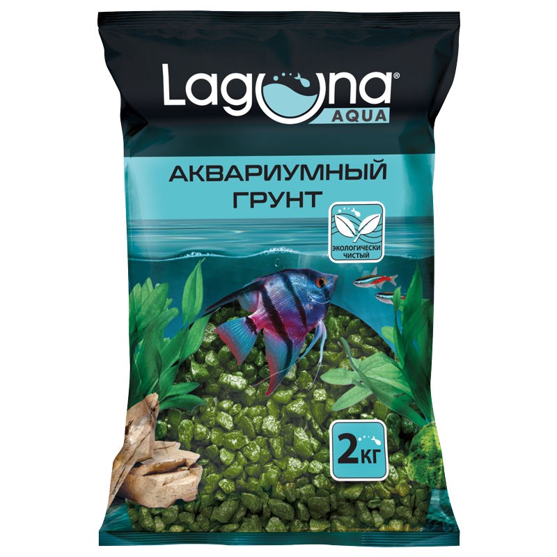 Грунт для аквариума Laguna мраморная крошка, зеленый, 2-5мм,  2кг