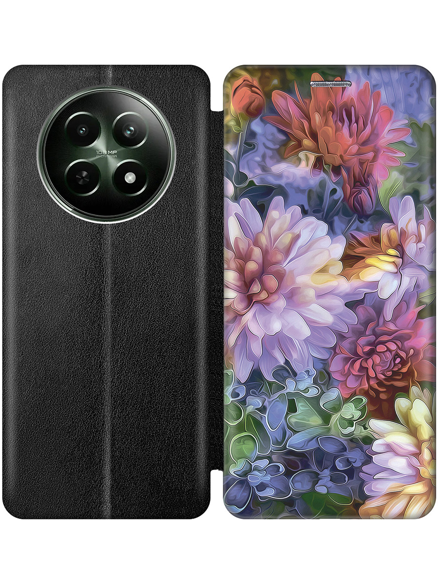

Чехол-книжка на Realme 12 5g с принтом "Цветные хризантемы" черный, Черный;красный;фиолетовый, 783982621