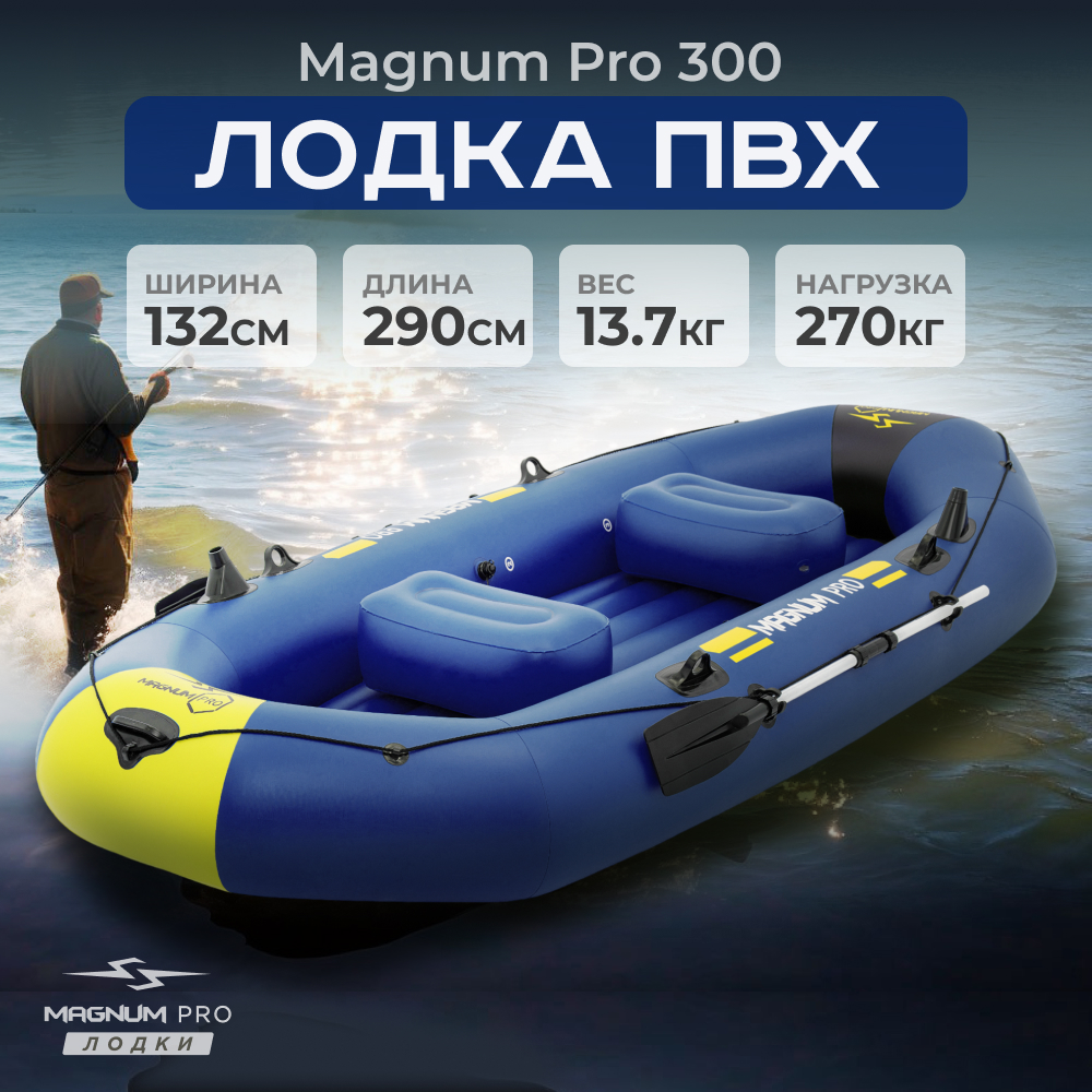 Лодка надувная ПВХ для рыбалки под мотор гребная Magnum PRO 300 синяя