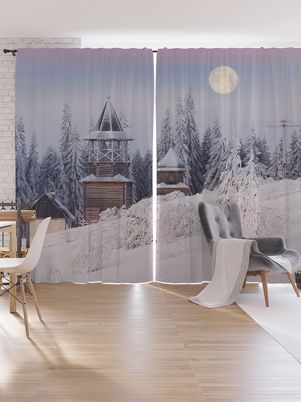 

Шторы под лён JoyArty "Храм под снегом", серия Oxford DeLux, 340х265 см, Храм под снегом