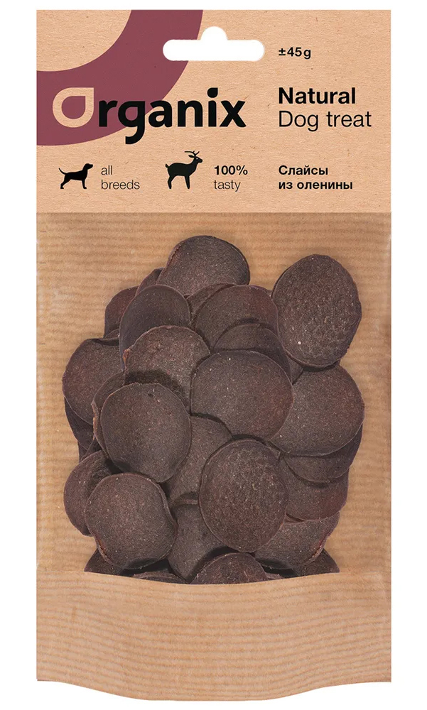 

Лакомство для собак Organix Слайсы из оленины, 45г, Лакомство ORGANIX для взрослых собак всех пород слайсы из оленины (45 гр)