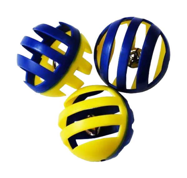 фото Игрушка для кошек уют иу3 мяч-погремушка решетчатый желто-синий 4 см 25 шт