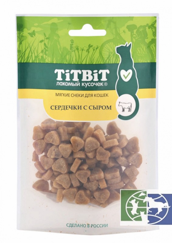 фото Лакомство для кошек titbit сердечки с сыром, мягкие снеки 50г