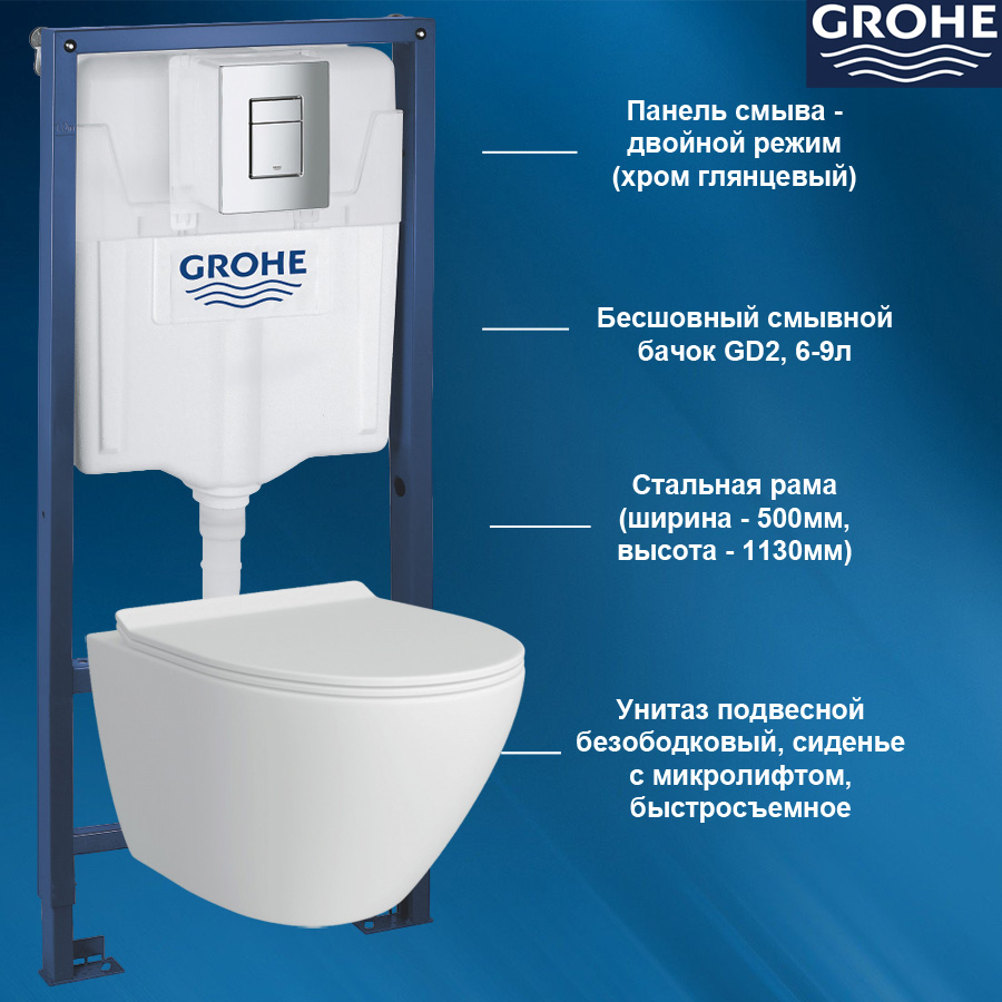 

Комплект инсталляция и унитаз подвесной GROHE Rapid SL 38772001T3, Rapid SL