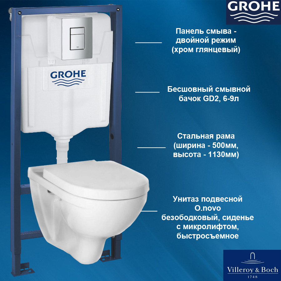 

Комплект инсталляция и унитаз подвесной GROHE Rapid SL O.novo 38772001V1, Rapid SL O.novo