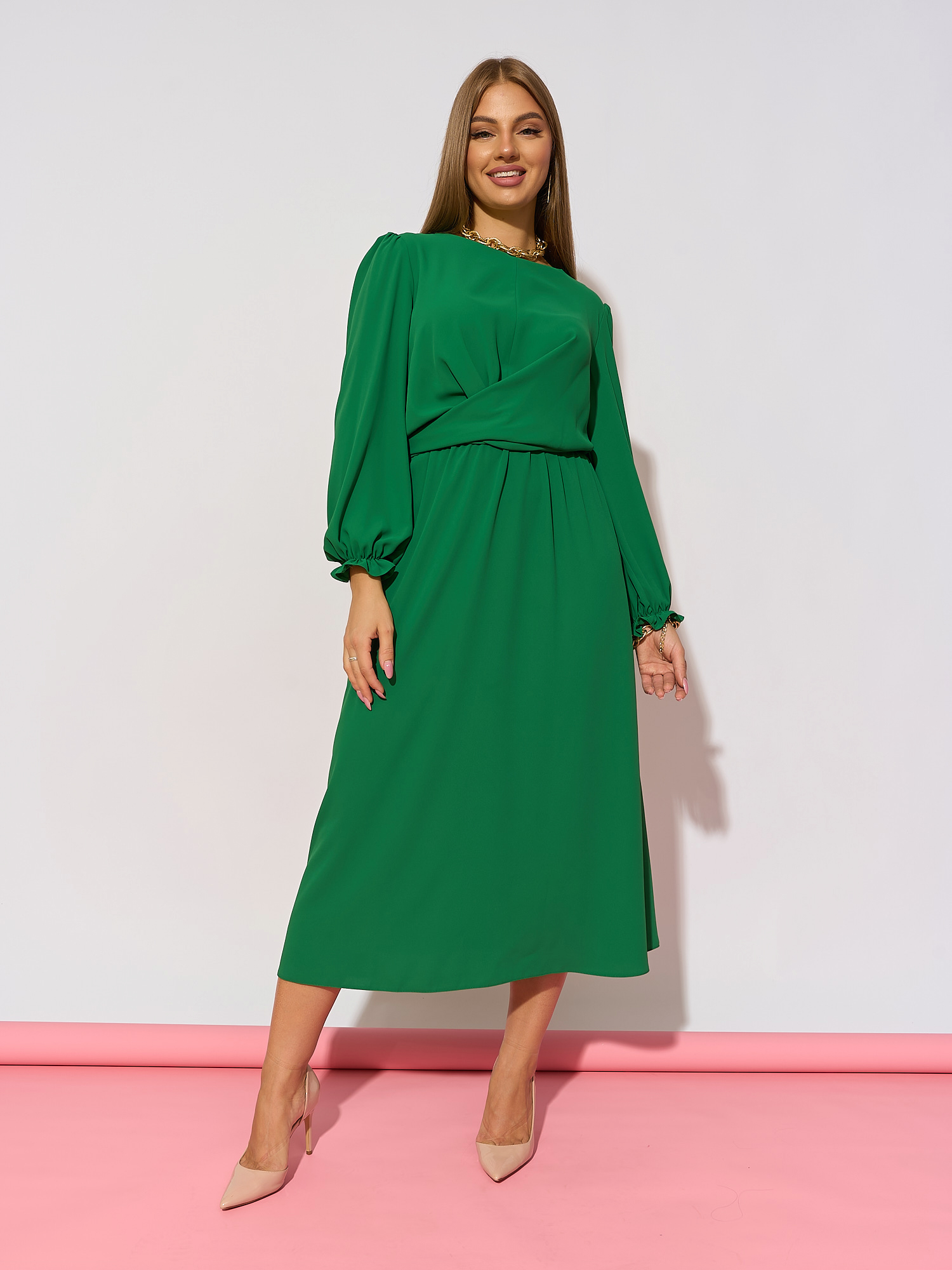 Платье женское Olya Stoff OS20138 зеленое 52 RU