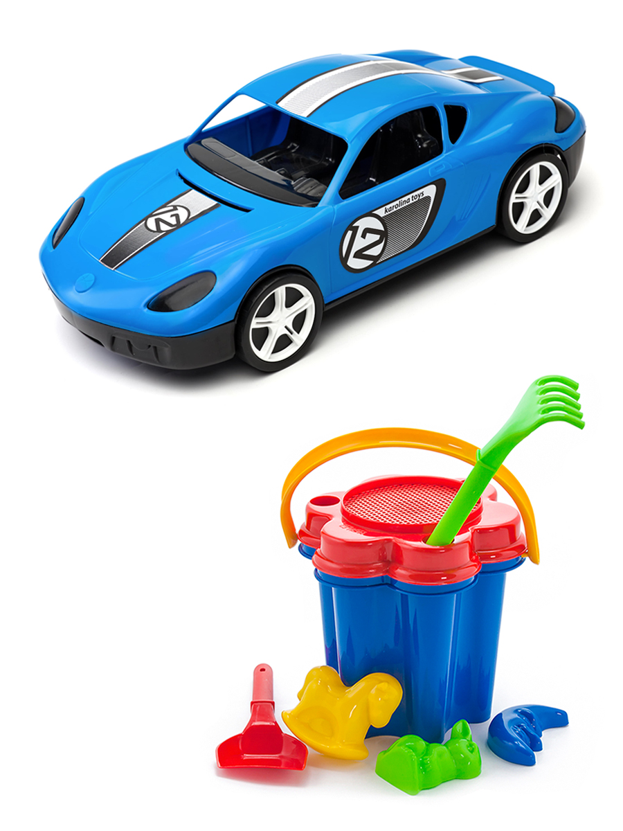фото Песочный набор karolina toys детский автомобиль молния синийпесочный набор цветок