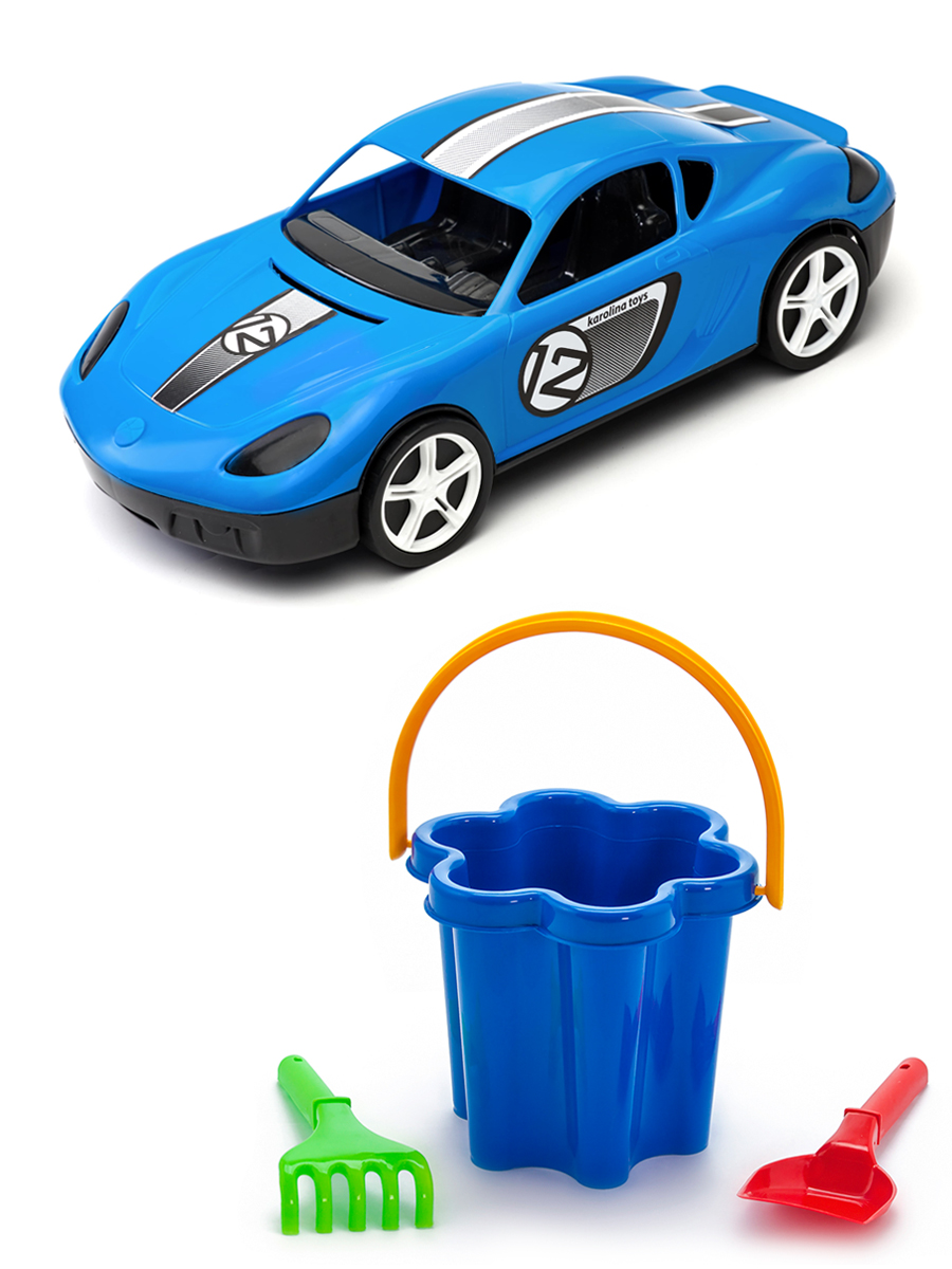 Песочный набор Karolina Toys Детский автомобиль Молния синийНабор Цветок 3 элемента игровой набор playmobil 1 2 3 автомобиль с коневозкой