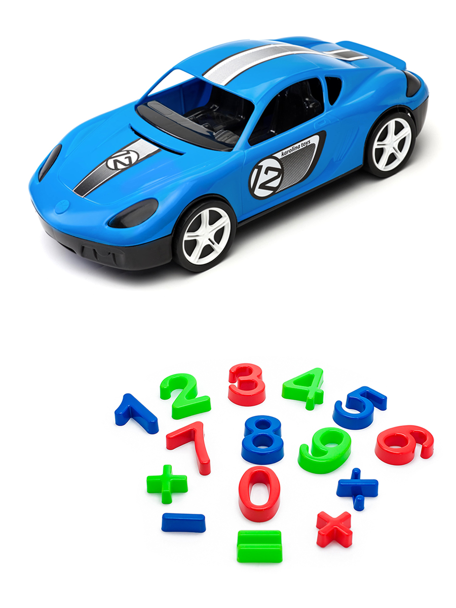 фото Набор для песочницы автомобиль молния (синий), формочки арифметика karolina toys