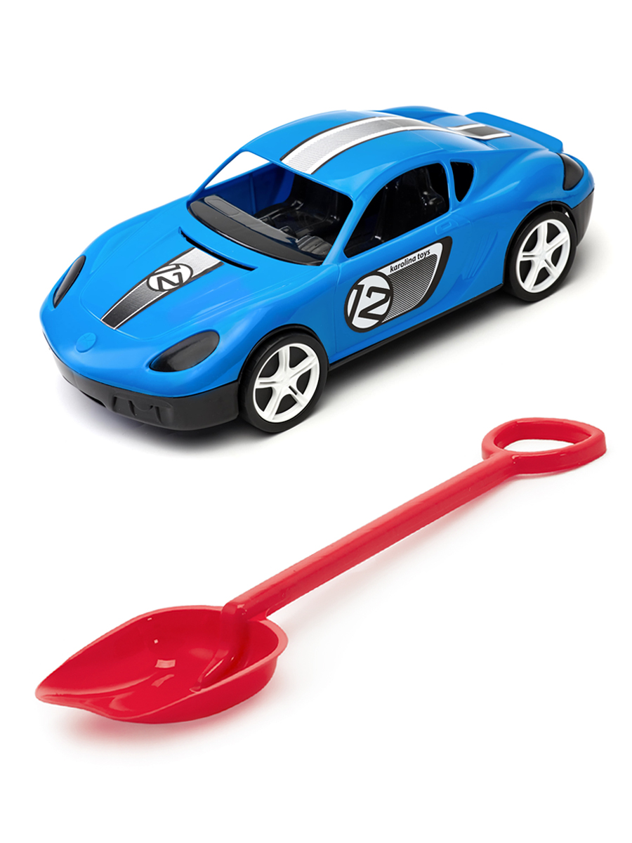 Песочный набор Karolina Toys Детский автомобиль Молния синийЛопатка 50 см. красный