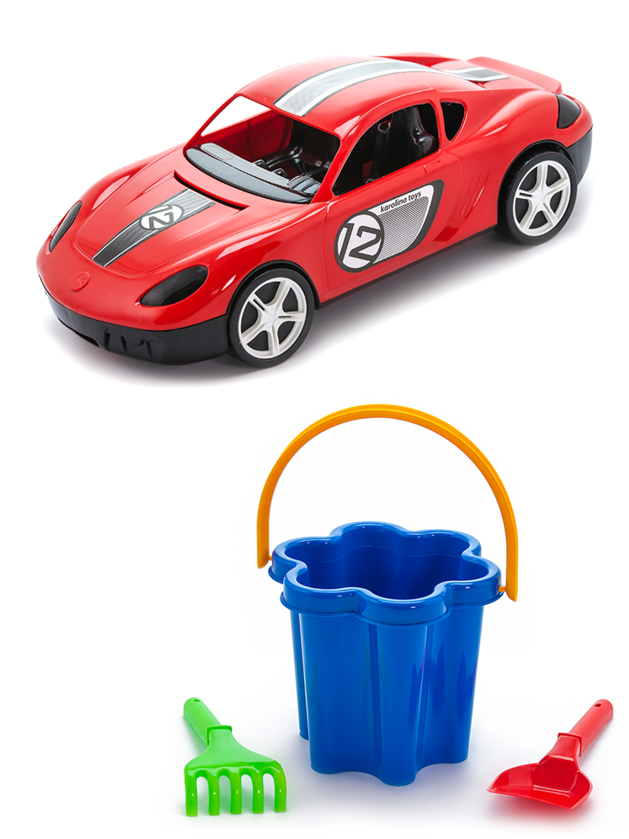 Песочный набор Karolina Toys Детский автомобиль Молния красныйНабор Цветок 3 элемента