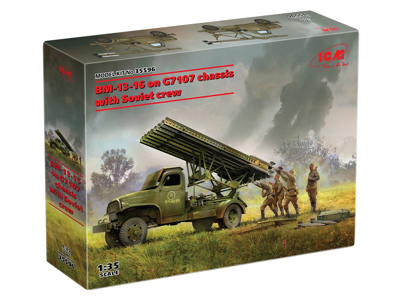

Сборная модель ICM 1/35 БМ-13-16 на шасси G7107 с советским расчетом 35596