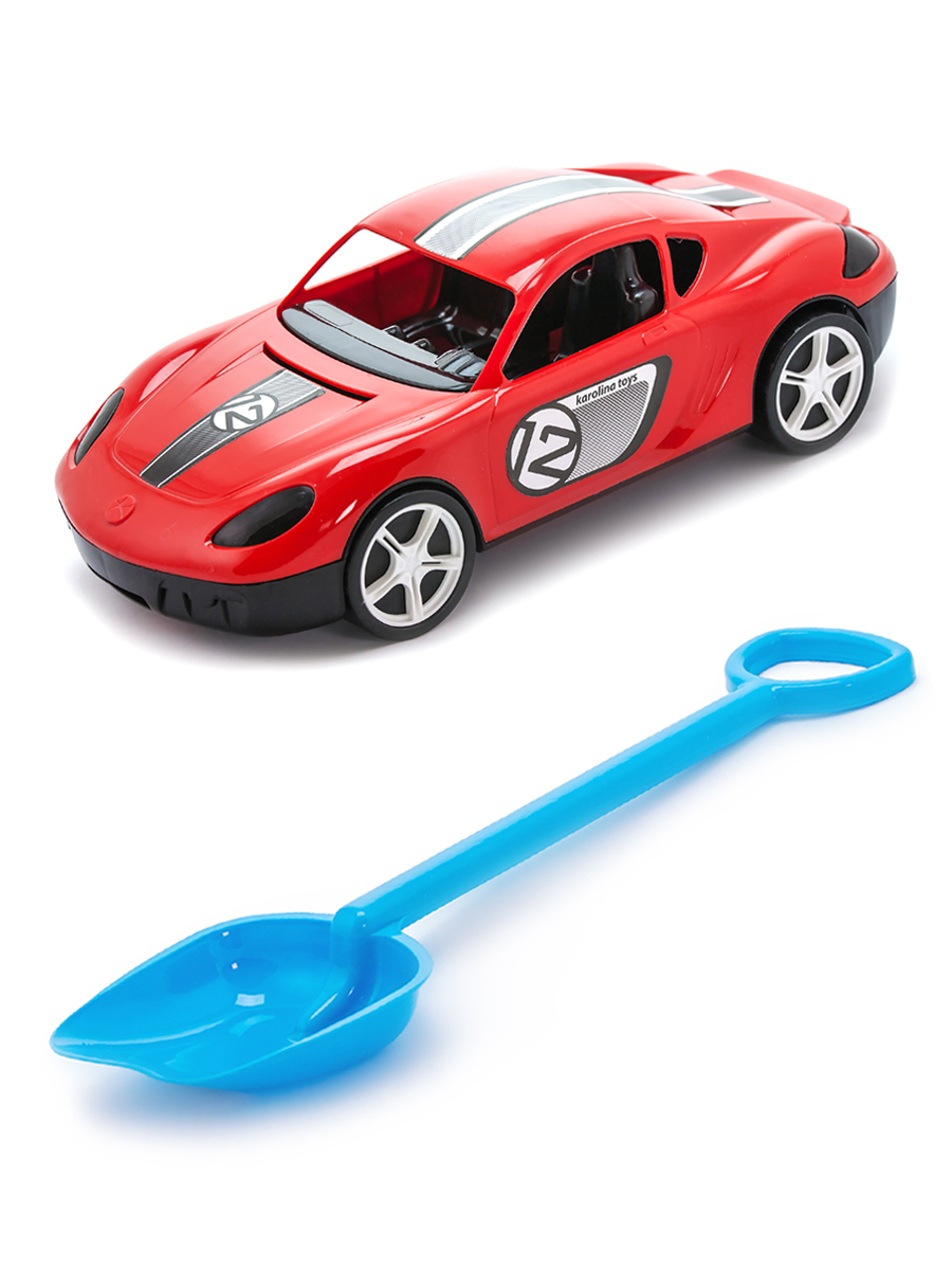 Песочный набор Karolina Toys Детский автомобиль Молния красныйЛопатка 50 см. голубая каролина м автомобиль молния