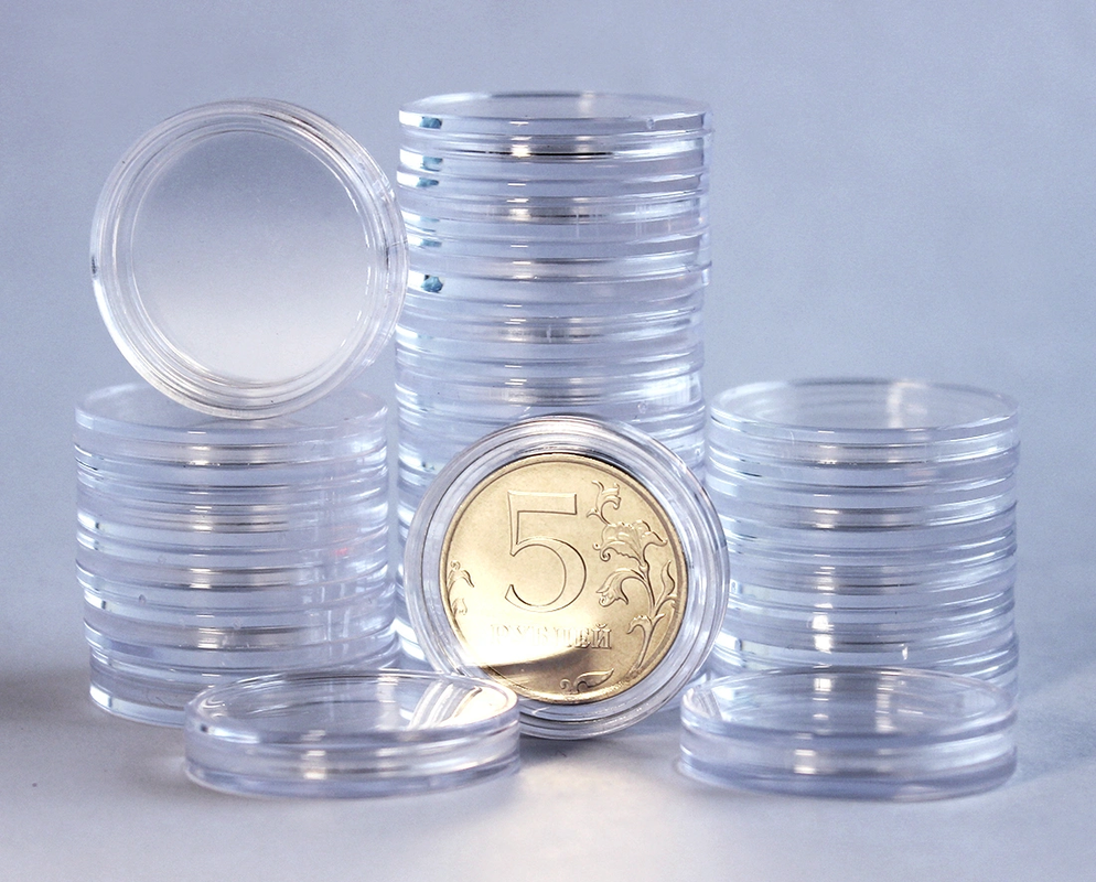 

Капсулы для монет номиналом 5 рублей - 25 мм - 100 шт. ИменнаяМонета.РФ