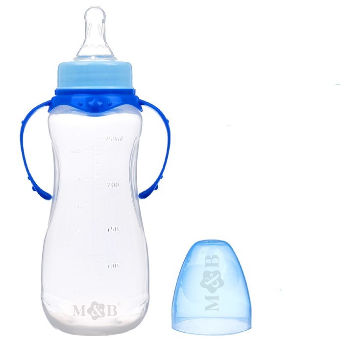 Бутылочка для кормления детская приталенная, с ручками, 250 мл, от 0 мес., цвет синий