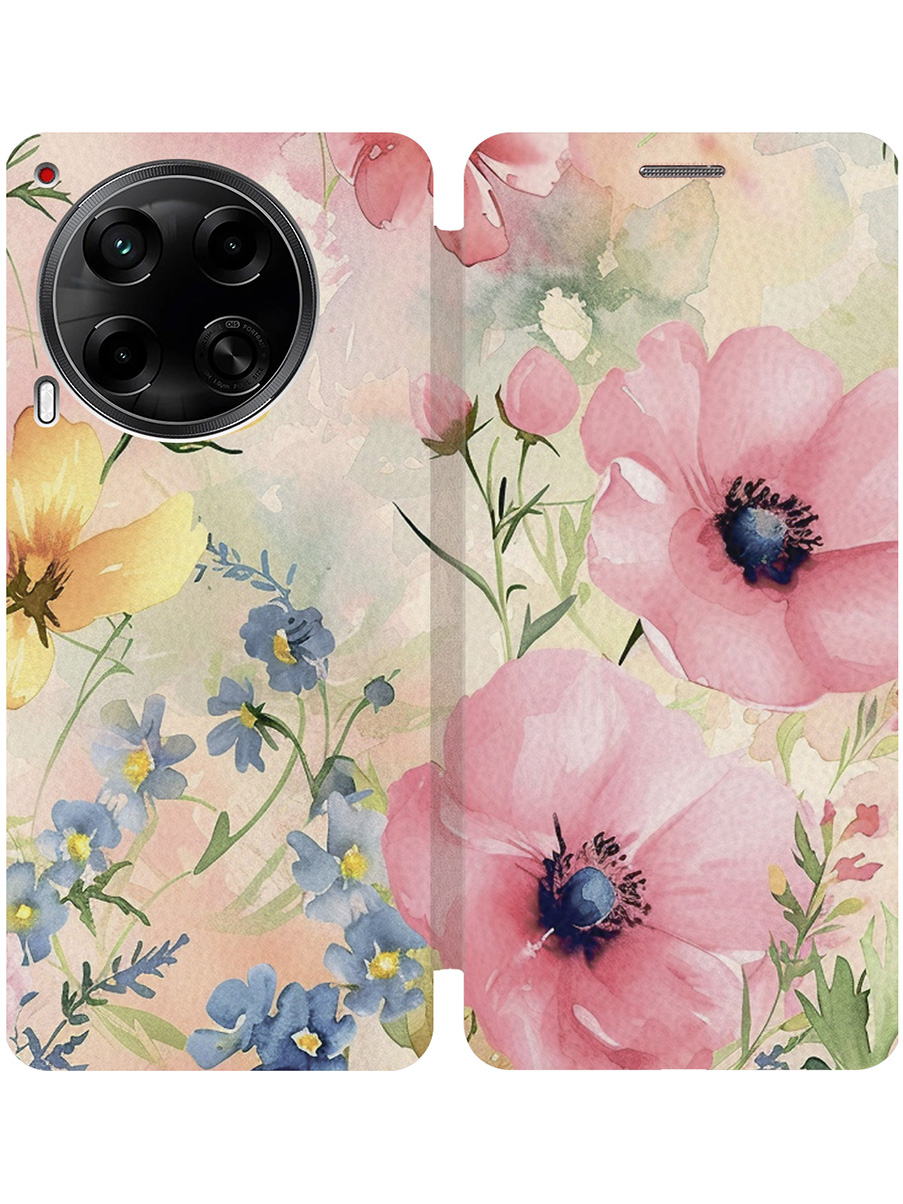 

Чехол-книжка на Tecno Camon 30 4g / 30 5g с принтом "Акварельные маки" золотой, Золотистый;бежевый;желтый;розовый, 782632422