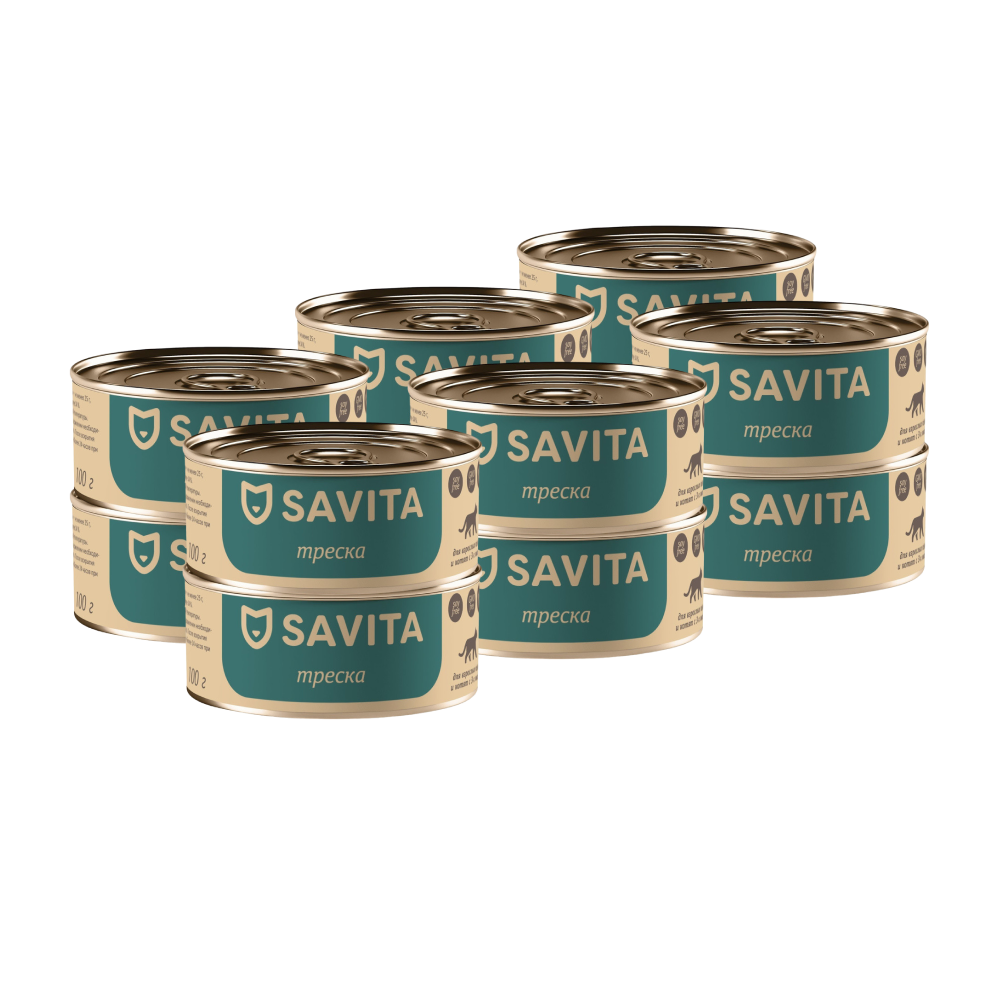 

Консервы для кошек Savita, для взрослых и котят, с треской, 12 шт по 100 г